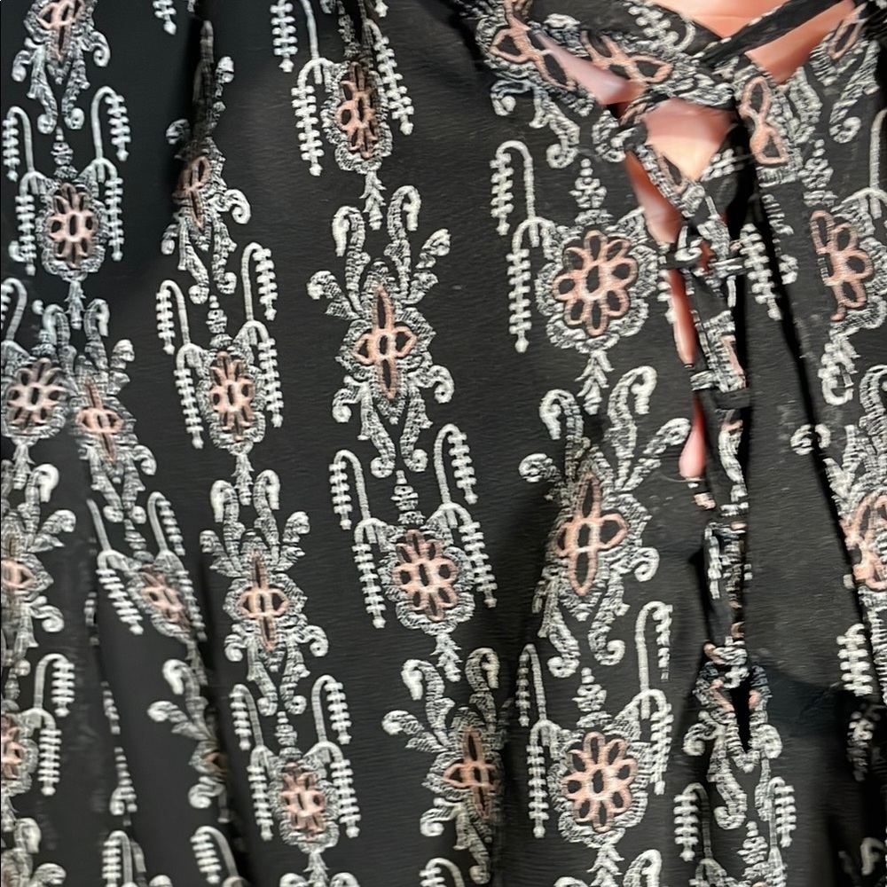 Madewell Boho Print Mini Dress Black Brown Size 8 - Picture 4 of 11
